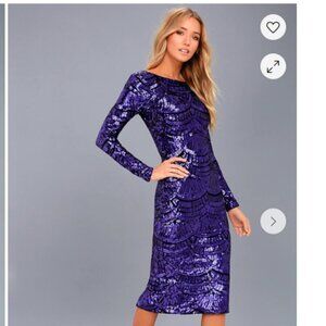 Dress the Population Emery Purple Sequin Bodycon Midi Dress Size XS
